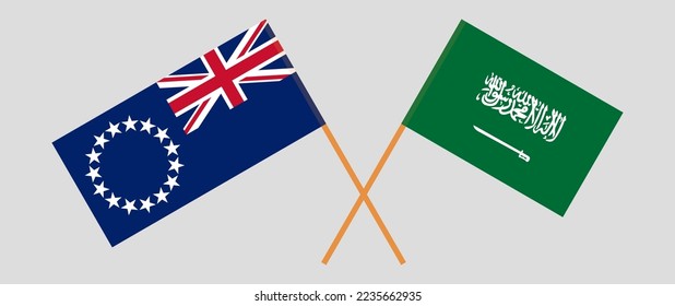 Banderas cruzadas de las Islas Cook y Arabia Saudita. Colores oficiales. Proporción correcta. Ilustración del vector

