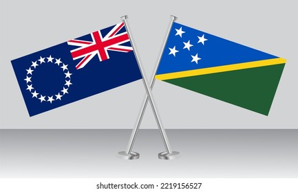 Crossed flags of Cook Islands and Solomon Islands. Official colors. Correct proportion. Banner design