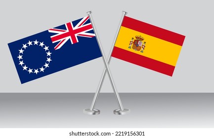 Crossed flags of Cook Islands and Spain. Official colors. Correct proportion. Banner design