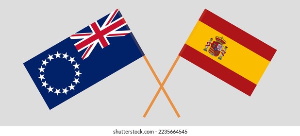 Crossed flags of Cook Islands and Spain. Official colors. Correct proportion. Vector illustration
