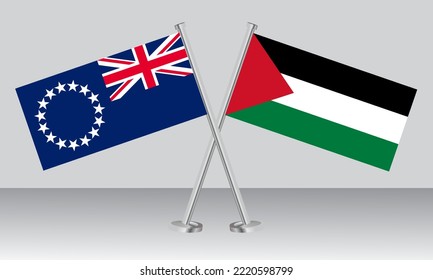 Banderas cruzadas de las Islas Cook y el Estado de Palestina. Colores oficiales. Proporción correcta. Diseño de pancartas