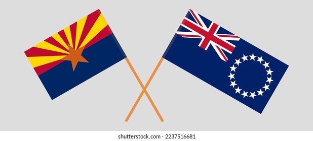Crossed flags of Cook Islands and the State of Arizona. Official colors. Correct proportion. Vector illustration
