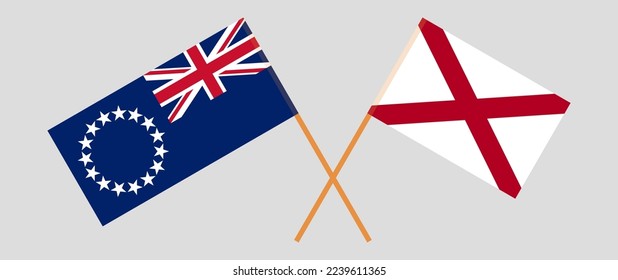 Crossed flags of Cook Islands and The State of Alabama. Official colors. Correct proportion. Vector illustration
