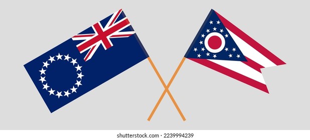 Crossed flags of Cook Islands and the State of Ohio. Official colors. Correct proportion. Vector illustration
