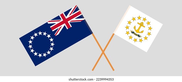 Banderas cruzadas de las Islas Cook y el Estado de la isla Rhode. Colores oficiales. Proporción correcta. Ilustración del vector
