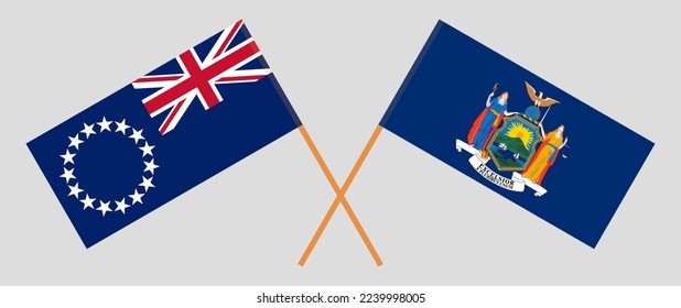 Crossed flags of Cook Islands and The State of New York. Official colors. Correct proportion. Vector illustration
