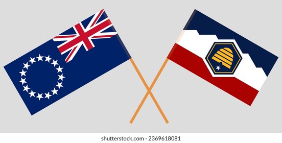 Crossed flags of Cook Islands and The State of Utah. Official colors. Correct proportion. Vector illustration
