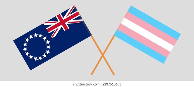 Crossed flags of Cook Islands and Transgender Pride. Official colors. Correct proportion. Vector illustration
