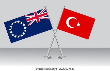 Crossed flags of Cook Islands and Turkey. Official colors. Correct proportion. Banner design