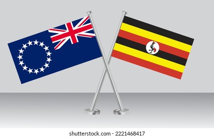 Crossed flags of Cook Islands and Uganda. Official colors. Correct proportion. Banner design