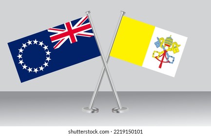 Crossed flags of Cook Islands and Vatican City. Official colors. Correct proportion. Banner design