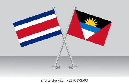 Crossed flags of Costa Rica and Antigua and Barbuda. Official colors. Correct proportion. Banner design