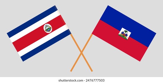 Crossed flags of Costa Rica and Haiti. Official colors. Correct proportion. Vector illustration
