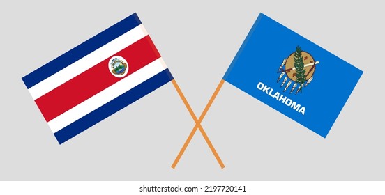Crossed flags of Costa Rica and The State of Oklahoma. Official colors. Correct proportion. Vector illustration
