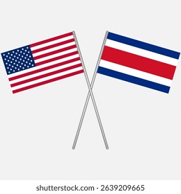Crossed flags of Costa Rica and USA. Vector design can be used for language learning, international business or travel concept.