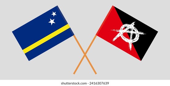 Crossed flags of Country of Curacao and anarchy. Official colors. Correct proportion. Vector illustration
