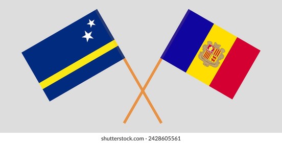 Crossed flags of Country of Curacao and Andorra. Official colors. Correct proportion. Vector illustration
