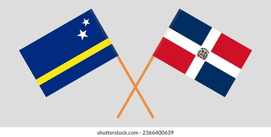 Crossed flags of Country of Curacao and Dominican Republic. Official colors. Correct proportion. Vector illustration
