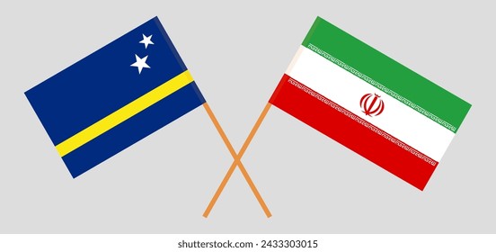 Crossed flags of Country of Curacao and Iran. Official colors. Correct proportion. Vector illustration
