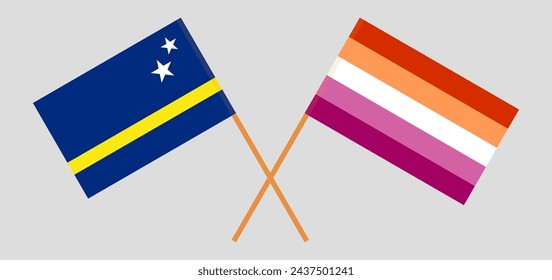 Crossed flags of Country of Curacao and Lesbian Pride. Official colors. Correct proportion. Vector illustration
