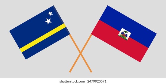 Crossed flags of Country of Curacao and Republic of Haiti. Official colors. Correct proportion. Vector illustration
