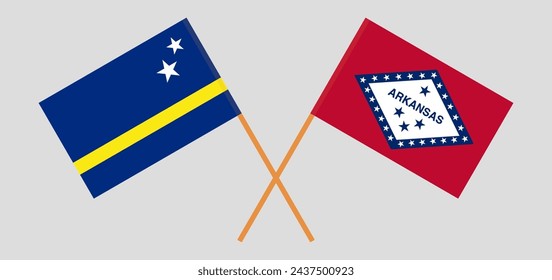 Crossed flags of Country of Curacao and The State of Arkansas. Official colors. Correct proportion. Vector illustration
