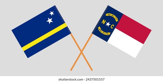 Crossed flags of Country of Curacao and The State of North Carolina. Official colors. Correct proportion. Vector illustration
