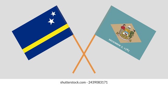 Crossed flags of Country of Curacao and The State of Delaware. Official colors. Correct proportion. Vector illustration
