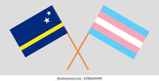 Crossed flags of Country of Curacao and Transgender Pride. Official colors. Correct proportion. Vector illustration
