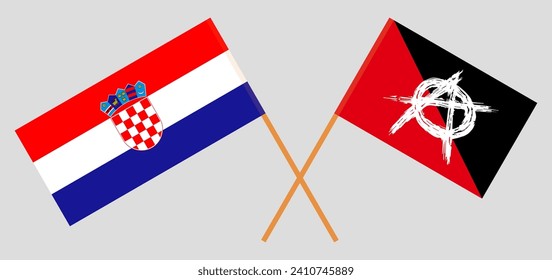 Crossed flags of Croatia and anarchy. Official colors. Correct proportion. Vector illustration
