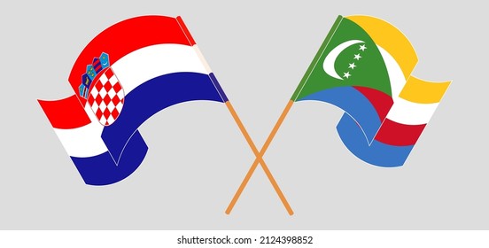 
Crossed flags of Croatia and the Comoros. Official colors. Correct proportion. Vector illustration
