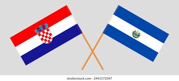 Crossed flags of Croatia and El Salvador. Official colors. Correct proportion. Vector illustration
