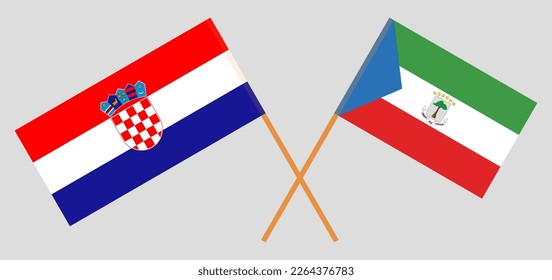 Banderas cruzadas de Croacia y Guinea Ecuatorial. Colores oficiales. Proporción correcta. Ilustración del vector
