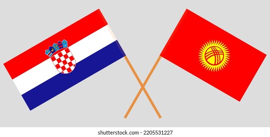 Crossed flags of Croatia and Kyrgyzstan. Official colors. Correct proportion. Vector illustration
