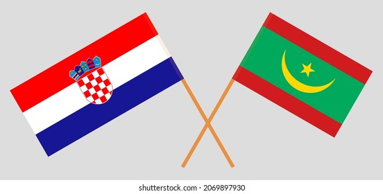 Crossed flags of Croatia and Mauritania. Official colors. Correct proportion