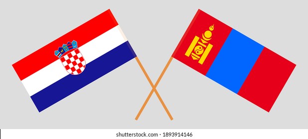 Gekreuzte Flaggen Kroatiens und der Mongolei