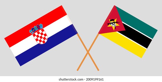 Crossed flags of Croatia and Mozambique. Official colors. Correct proportion