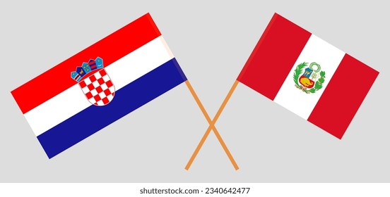Crossed flags of Croatia and Peru. Official colors. Correct proportion. Vector illustration

