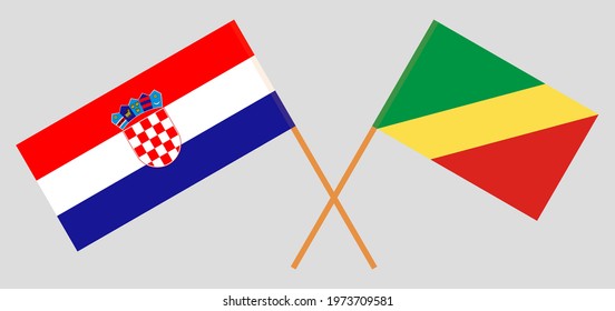 Crossed flags of Croatia and Republic of the Congo. Official colors. Correct proportion