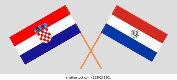 Crossed flags of Croatia and Republic of Paraguay. Official colors. Correct proportion. Vector illustration.

