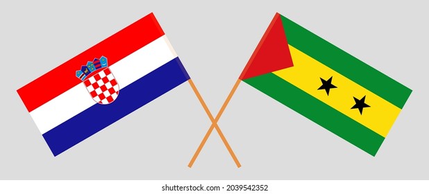 Crossed flags of Croatia and Sao Tome and Principe. Official colors. Correct proportion