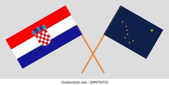 Crossed flags of Croatia and the State of Alaska. Official colors. Correct proportion. Vector illustration

