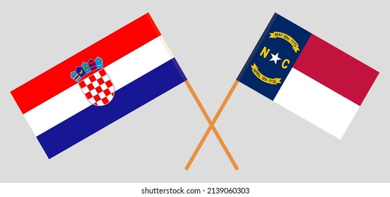 Crossed flags of Croatia and The State of North Carolina. Official colors. Correct proportion. Vector illustration
