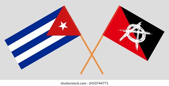 Crossed flags of Cuba and anarchy. Official colors. Correct proportion. Vector illustration
