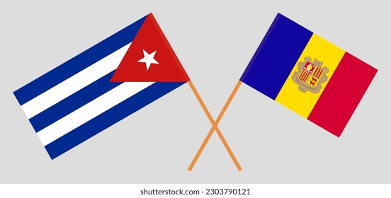 Crossed flags of Cuba and Andorra. Official colors. Correct proportion. Vector illustration
