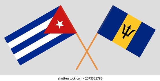 Gekreuzte Flaggen von Kuba und Barbados. Offizielle Farben. Richtiger Anteil. Vektorgrafik
