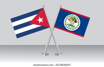 Bandeiras cruzadas de Cuba e Belize. Cores oficiais. Proporção correta. Design de banner