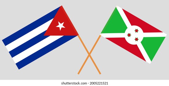 Crossed flags of Cuba and Burundi. Official colors. Correct proportion