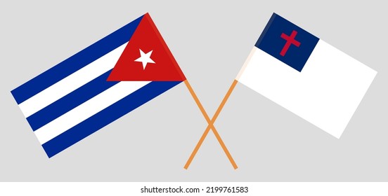 Banderas cruzadas de Cuba y cristiandad. Colores oficiales. Proporción correcta. Ilustración del vector
