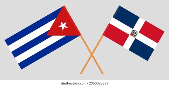 Crossed flags of Cuba and Dominican Republic. Official colors. Correct proportion. Vector illustration
